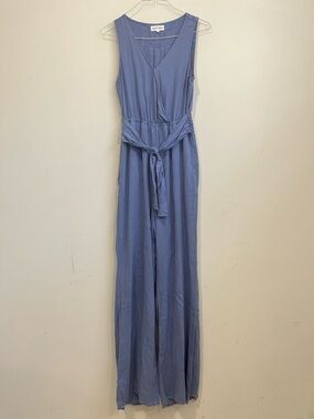 Bella Dahl Women’s Blue Chambray Sleeveless Jumpsuit Long Size M Smocked Waist